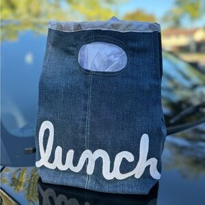 Denim Lunch Bag with White Lettering
